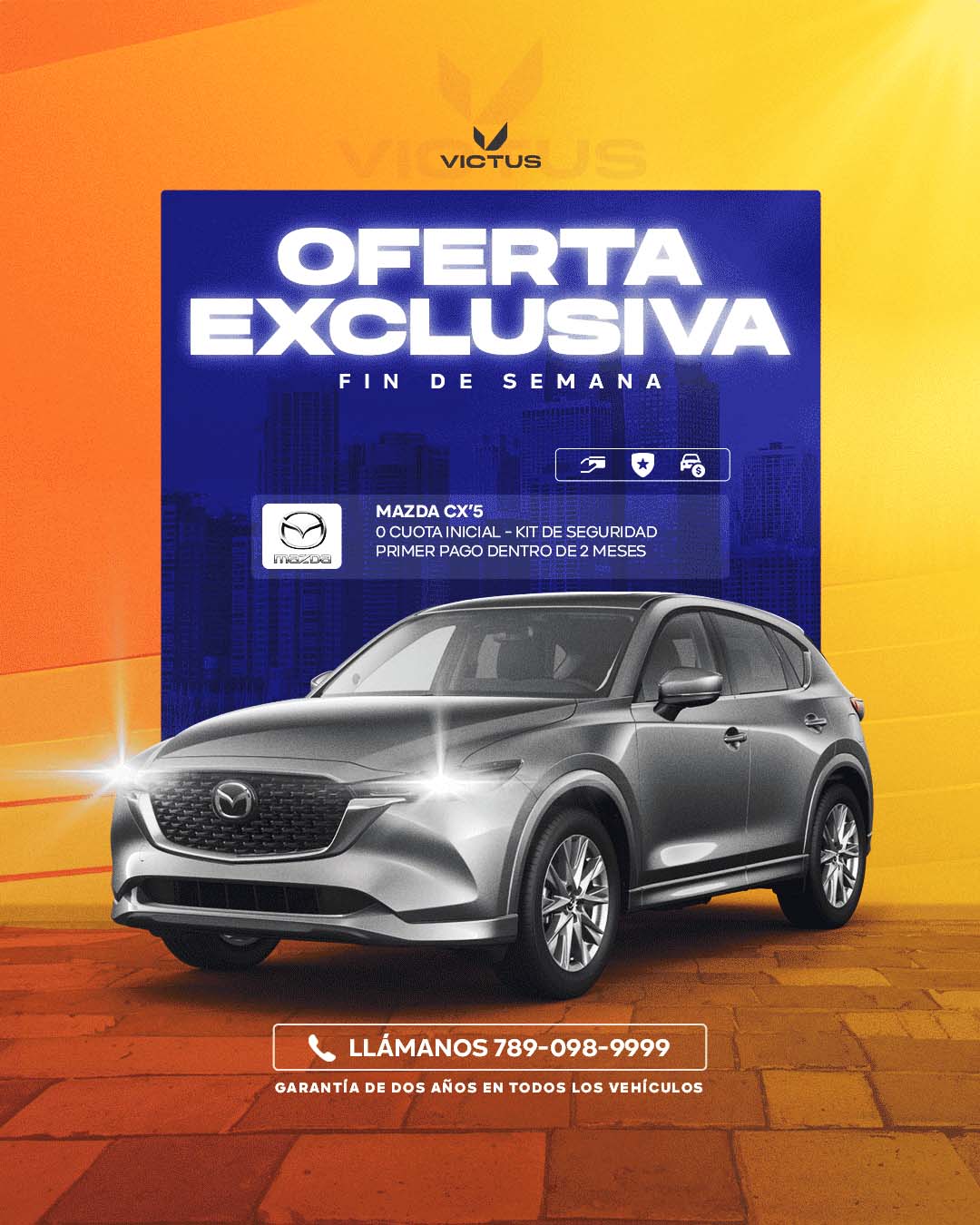 Automotive weekend offer social media design with a Mazda vehicle.