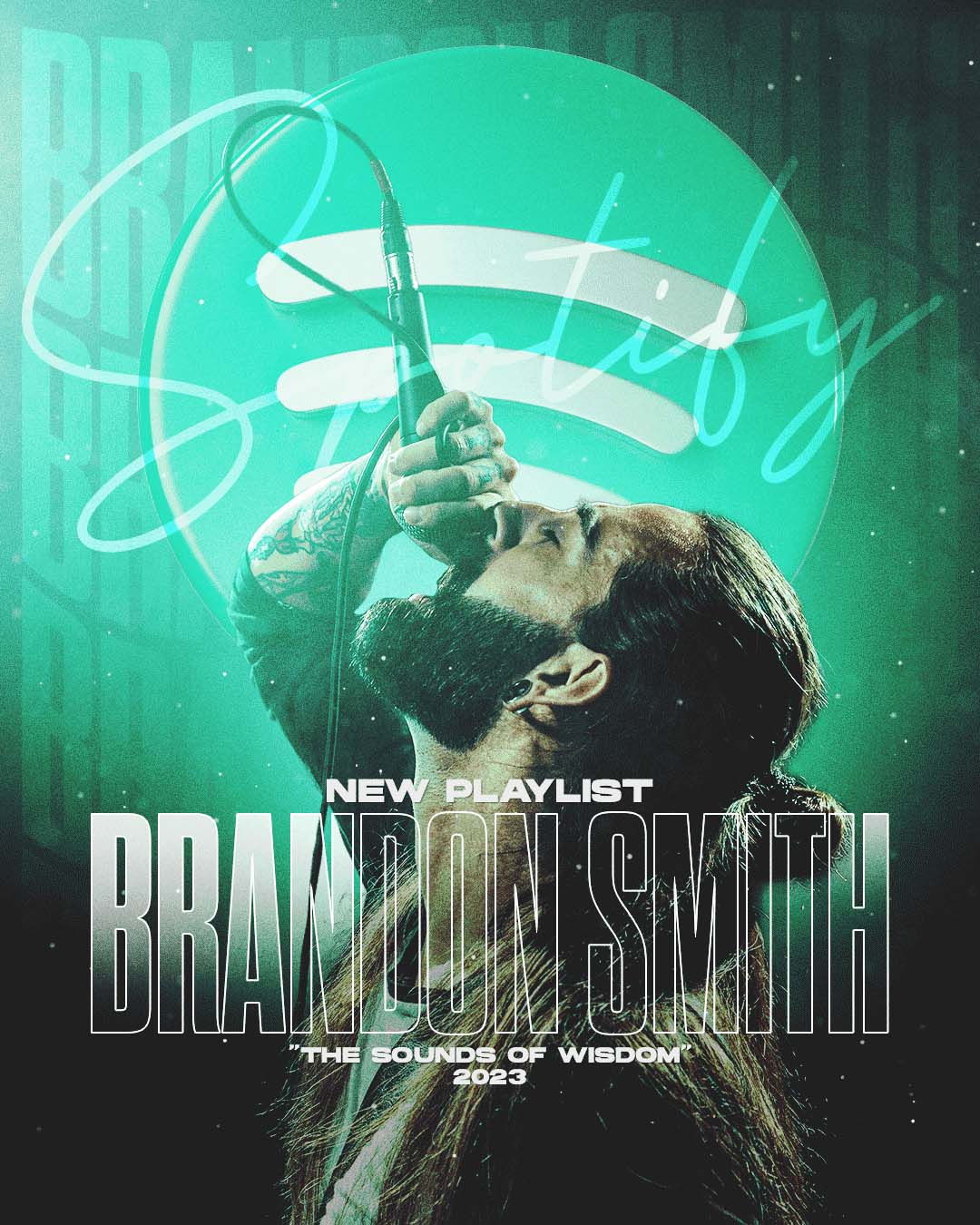 Music playlist cover design with green editorial lighting.