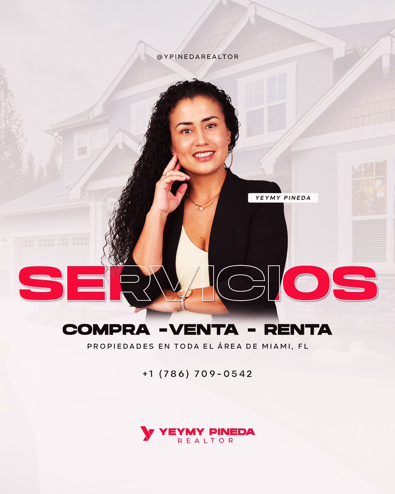 Miami realtor services promotional design with residential background.