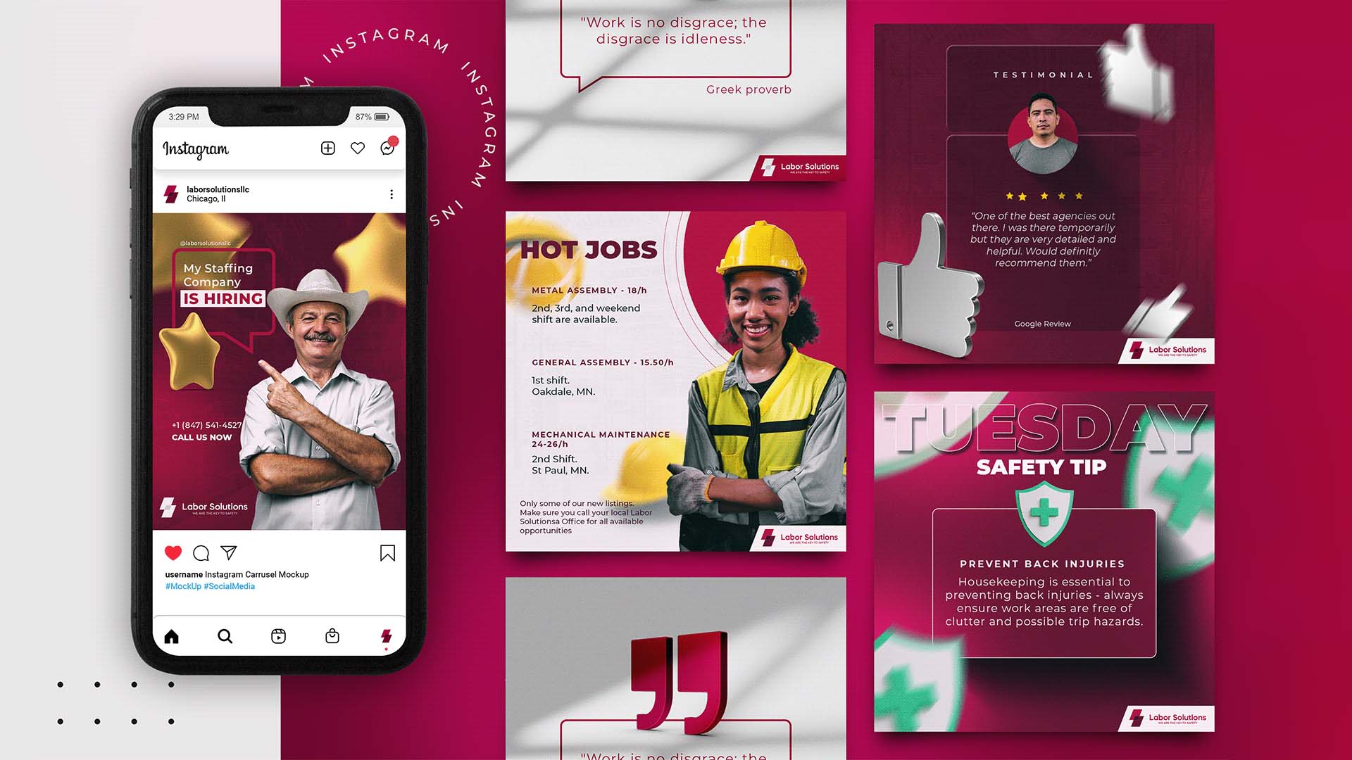 Staffing company social media campaign and Instagram presentation mockup.